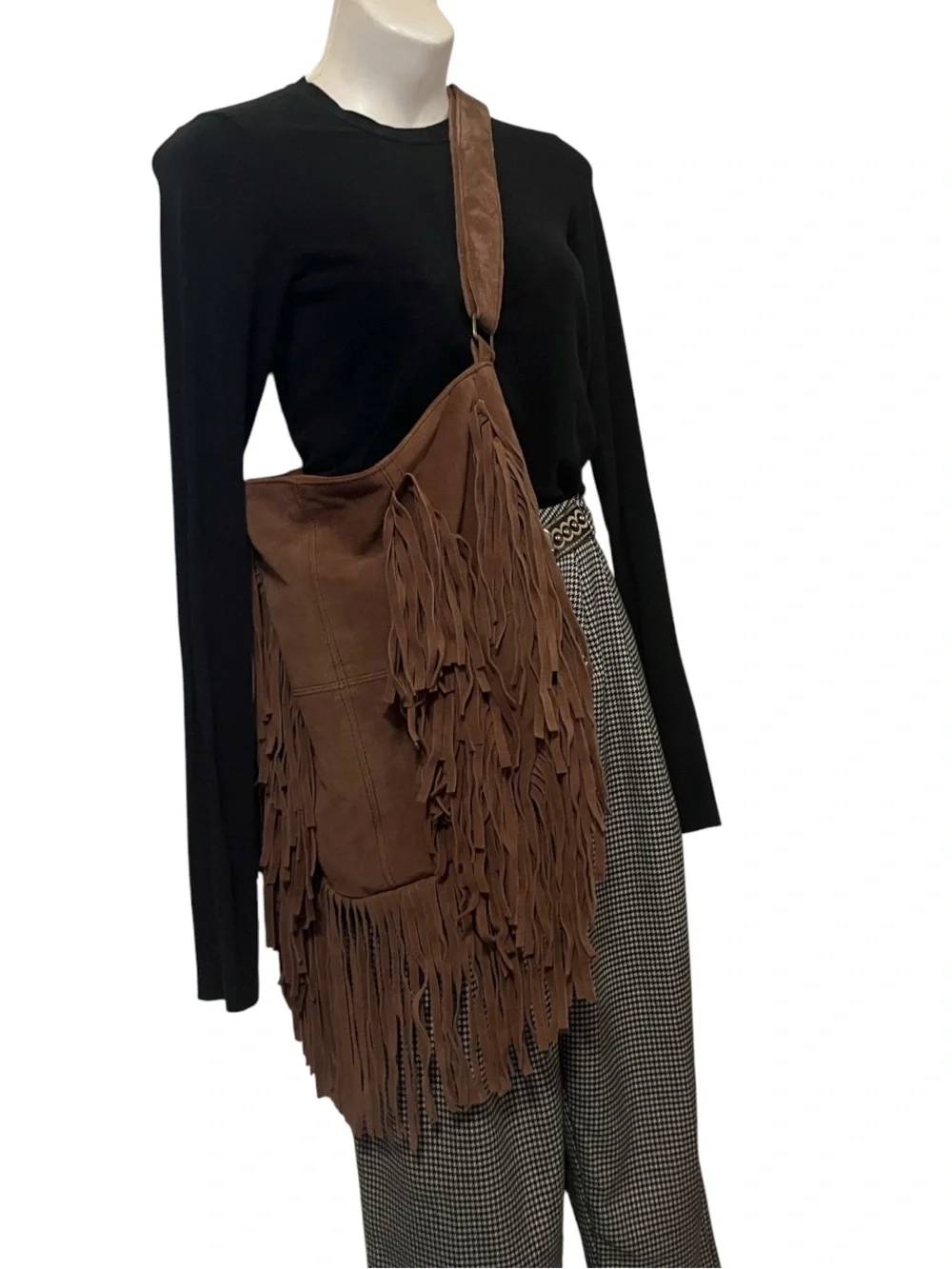 Brown Suede Women’s Unisex Fringe Crossbody Hobo Shoulder Boho Slouchy Purse Bag